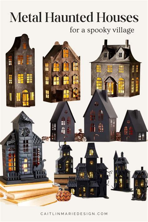 metal halloween house|spooky village halloween decorations.